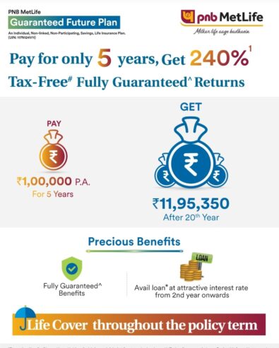 Pay for only 5 years, Get 240%¹ Tax-Free Returns PNB metlife