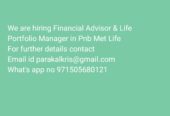 Hiring Portfolio Manager & Financial Advisor for Pnb Met Life