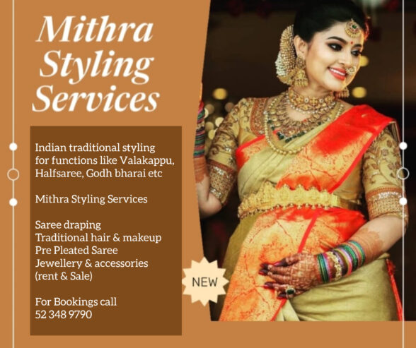 Mithra Styling Services Indian traditional styling for functions like Valakappu, Halfsaree, Godh bharai etc