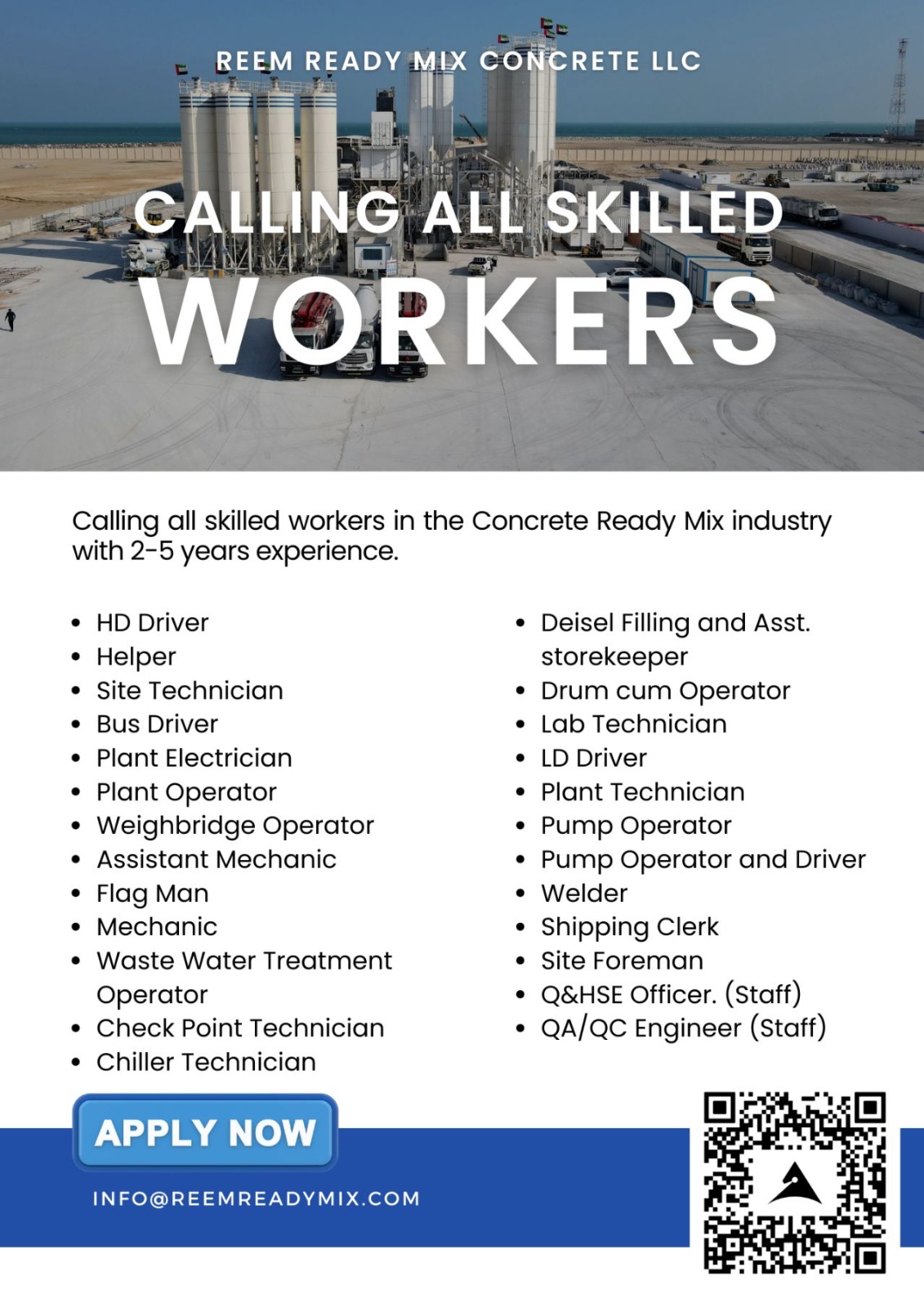 Skilled Jobs for Reem Readymix LLC