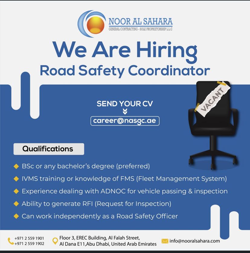 We are hiring: JP, Road safety coordinator, HSE Officer