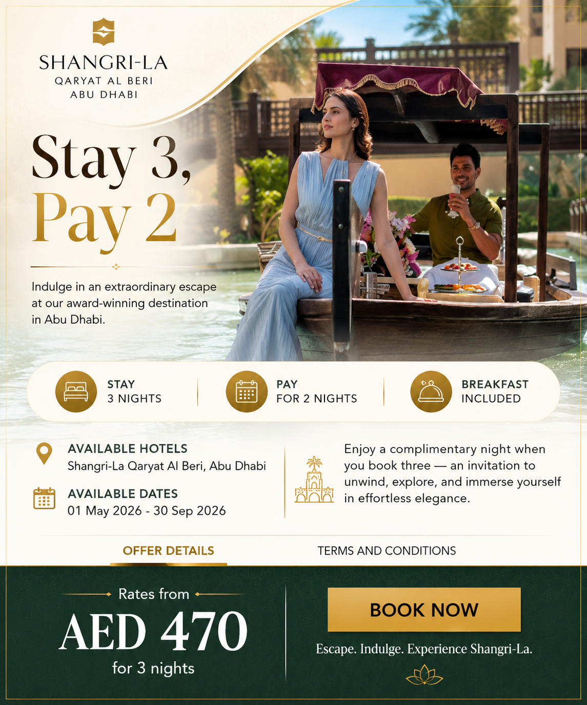 Stay 3 Nights, Pay for Only 2 at Shangri-La Qaryat Al Beri, Abu Dhabi 🌴🥂